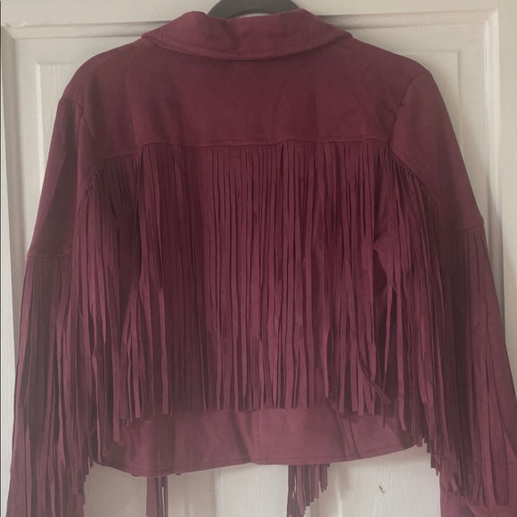 She + Sky Deep Red Fringe Blazer - Picture 5 of 6